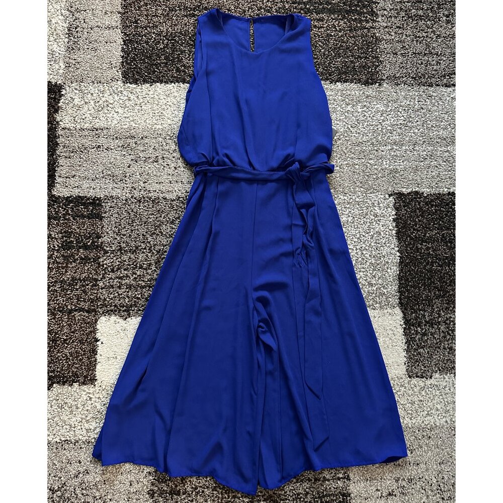 VINCE CAMUTO (Size 14) Blue Sleeveless Blouson Cropped Belted Jumpsuit Gaucho